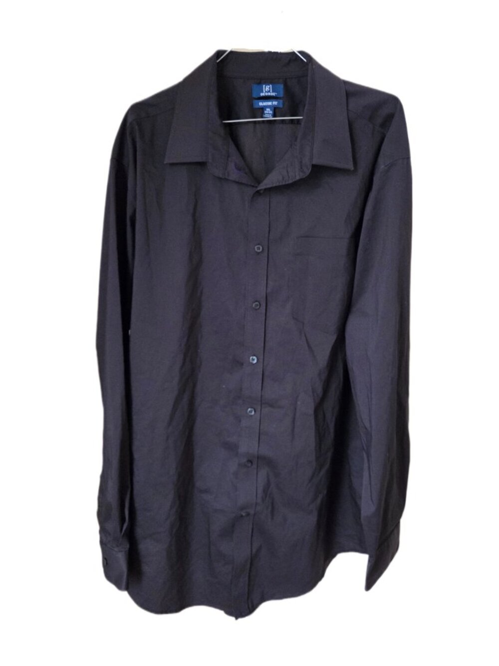 George Men's Classic Fit Black Long Sleeve Button Front Shirt with Pocket